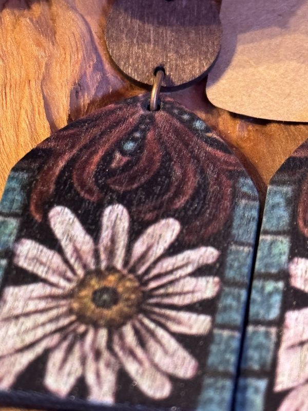 Wooden  Daisy Earrings