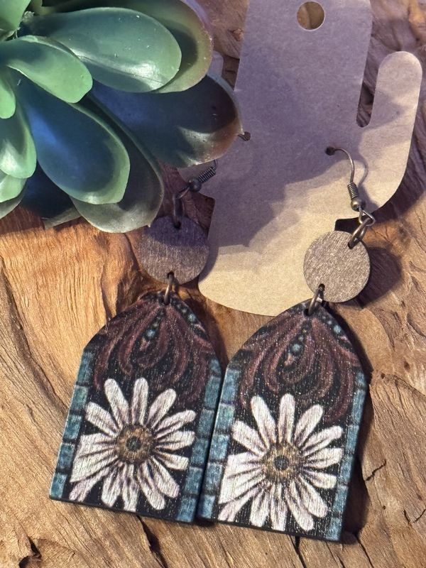 Wooden  Daisy Earrings