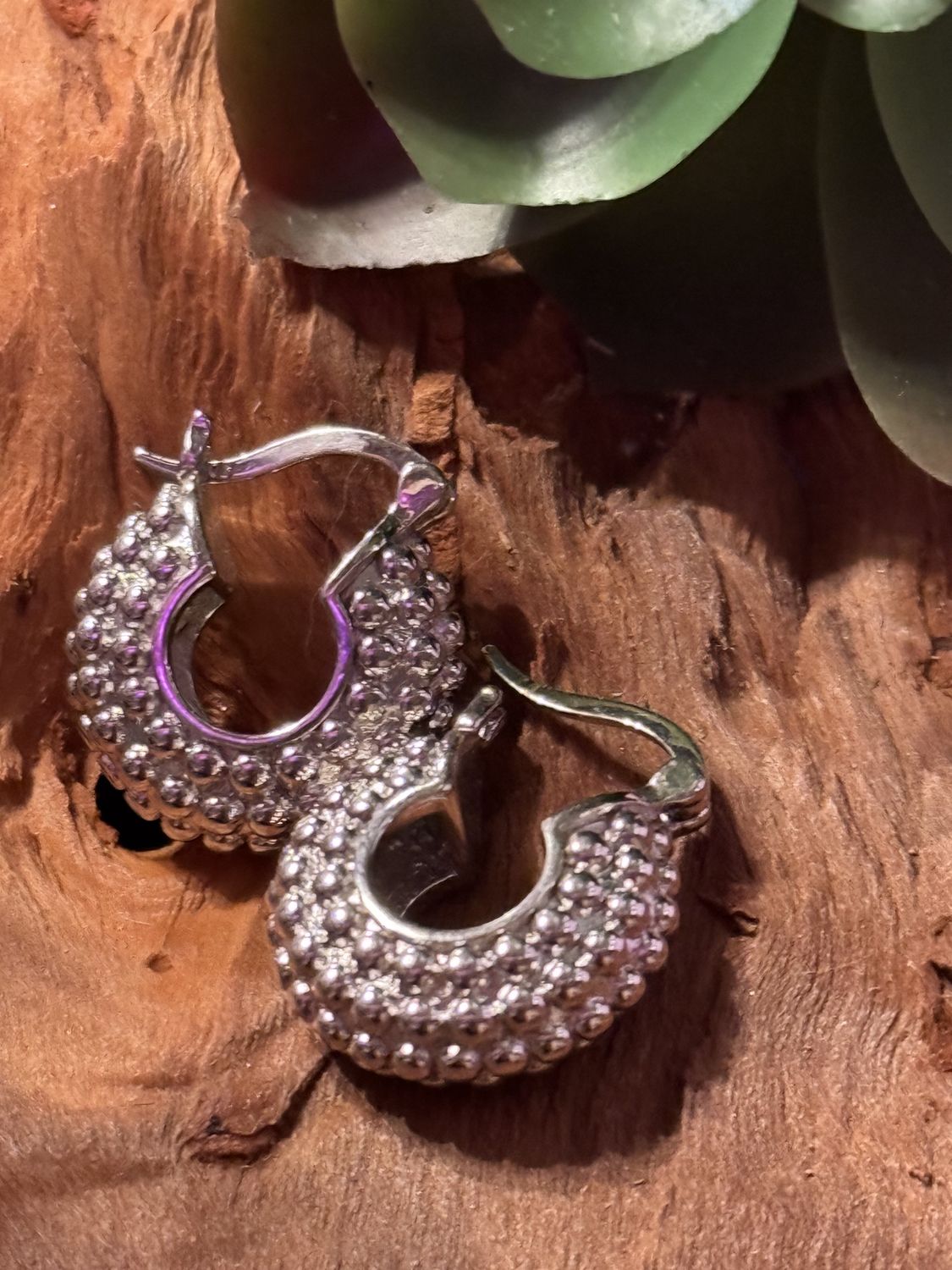 Sterling Silver Beaded Dome Hoop Earrings