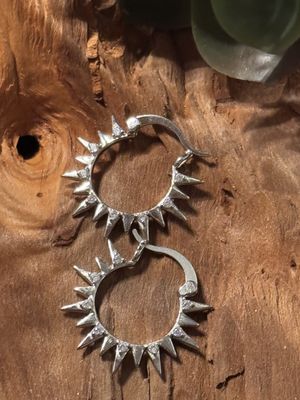Sterling Silver Sunburst Spike Hoop Earrings