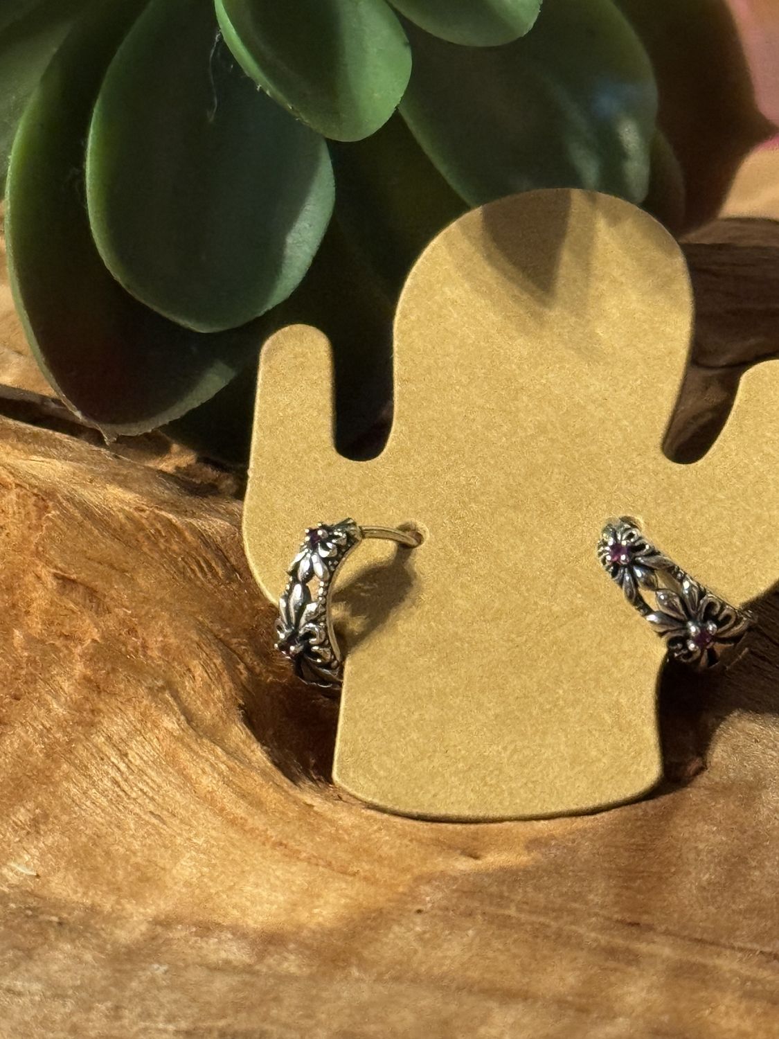 Sterling Silver Floral Mini Hoops with Amethyst Accent