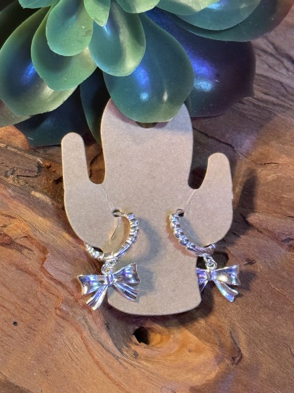 Sterling Silver Beads &amp; Bows Hoop Earrings