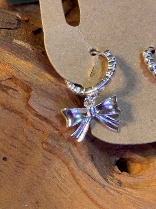 Sterling Silver Beads &amp; Bows Hoop Earrings