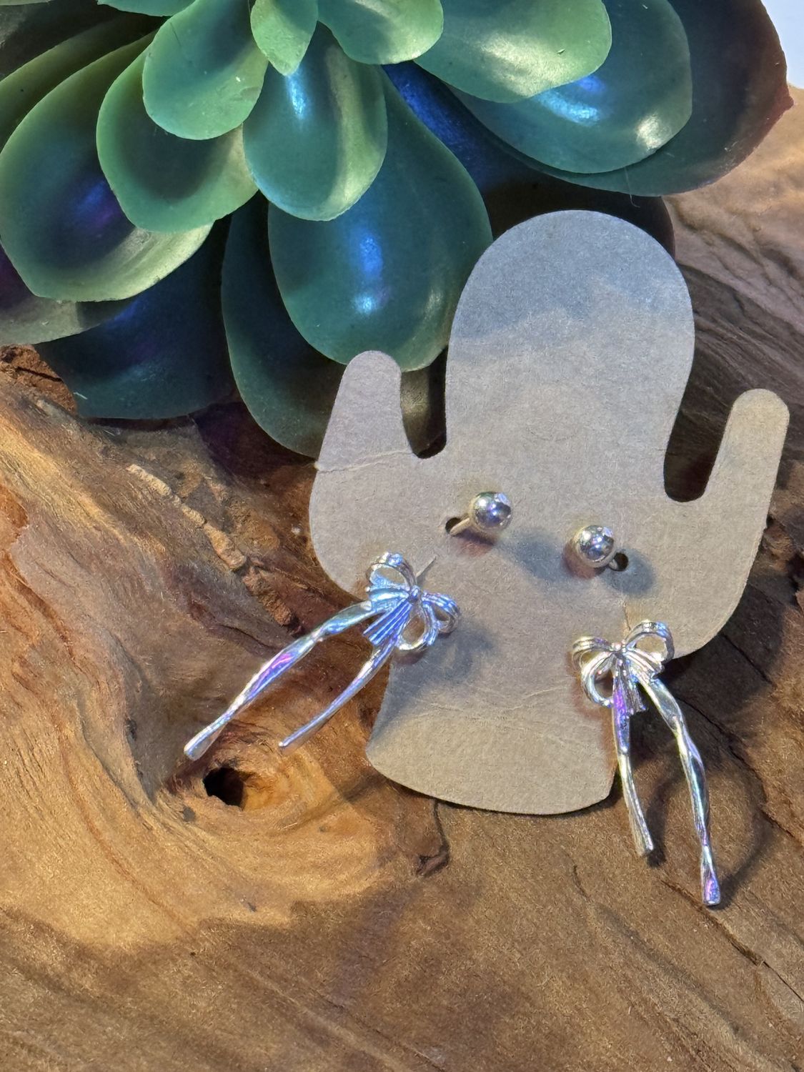 Sterling Silver Long Bow Earrings