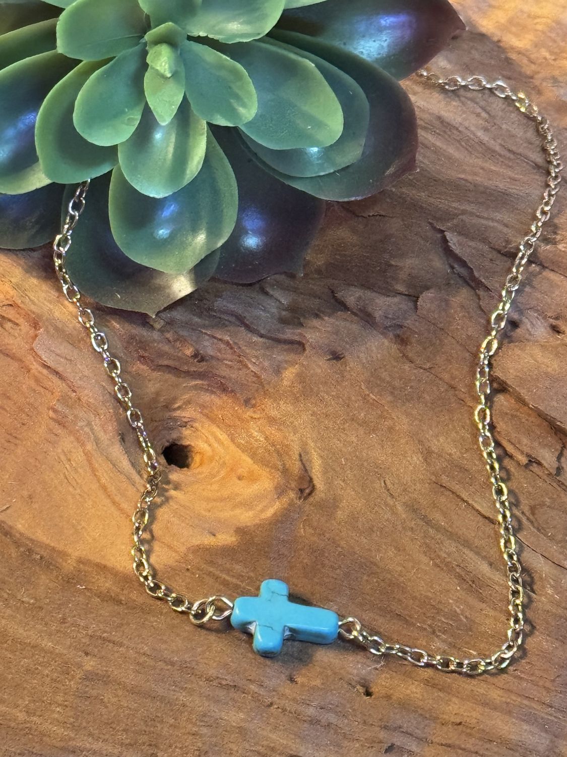 Faux Turquoise Cross Necklace