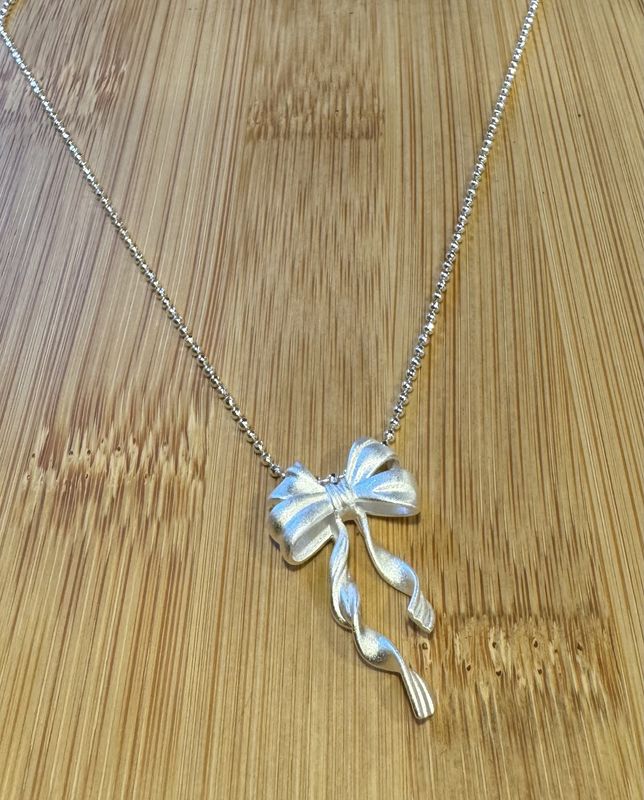 Sterling Silver Ribbon Bow Necklace