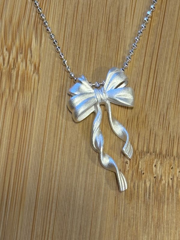 Sterling Silver Ribbon Bow Necklace