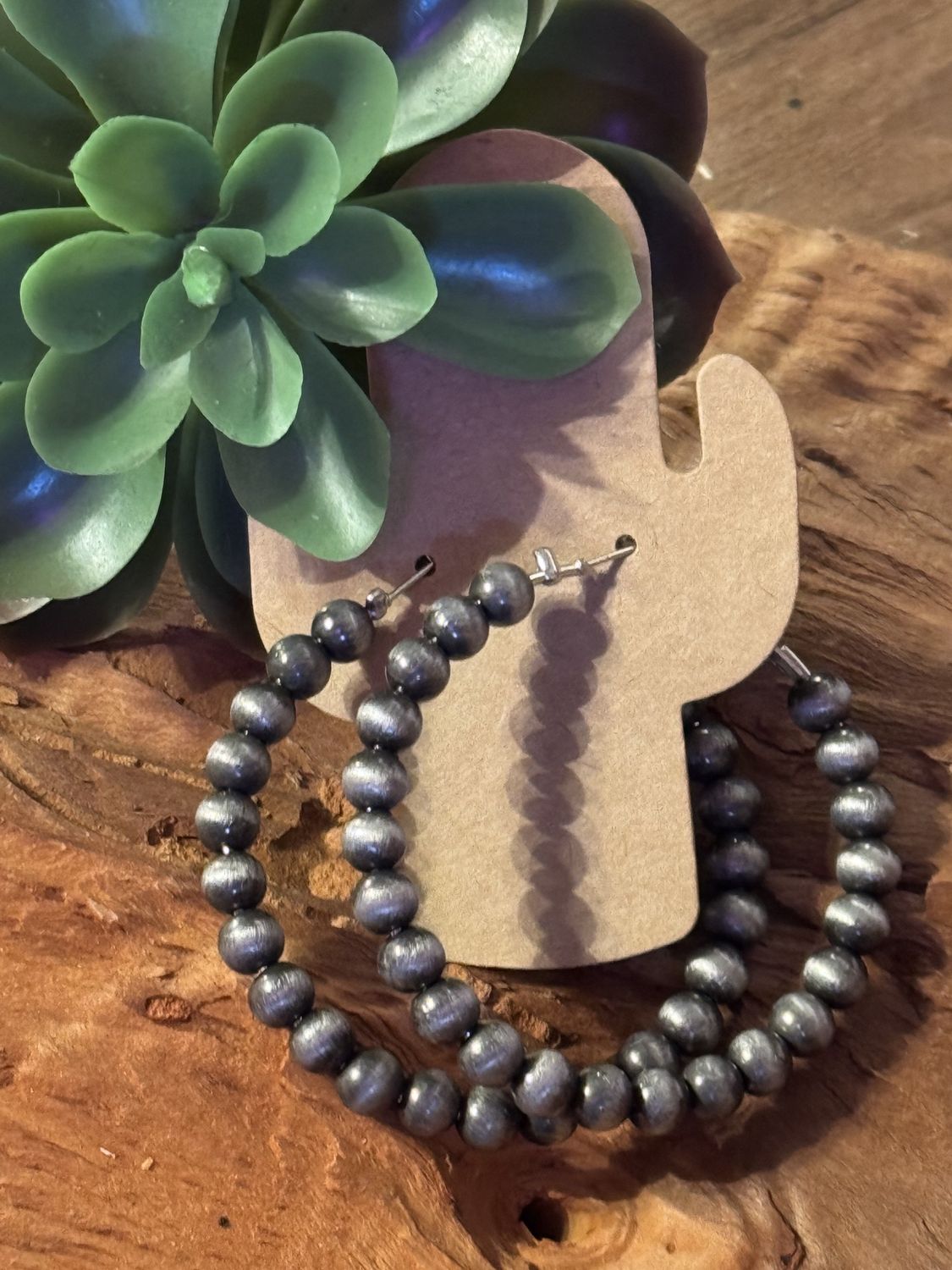 Faux Navajo Pearl Hoops, Size: Large (2”)