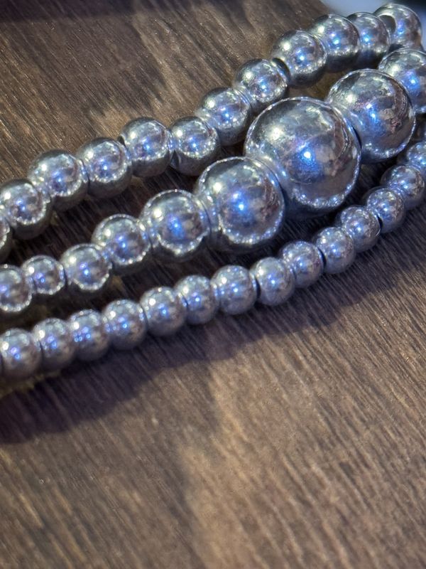 Sterling Silver Beaded Stretch Bracelet Set