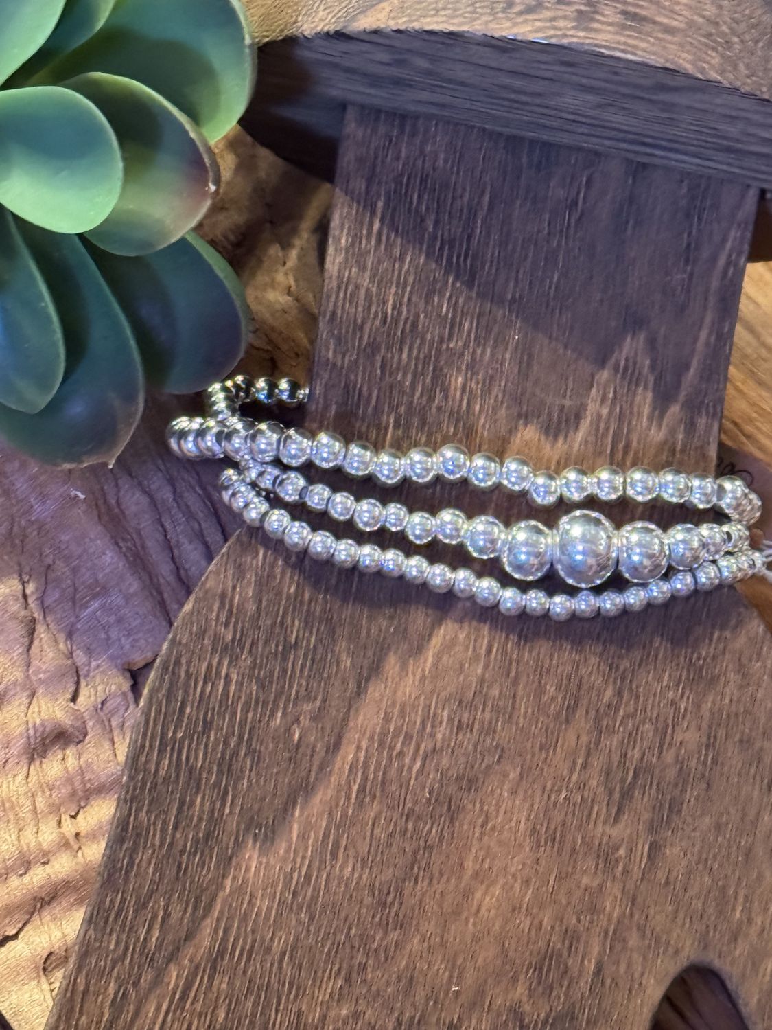 Sterling Silver Beaded Stretch Bracelet Set