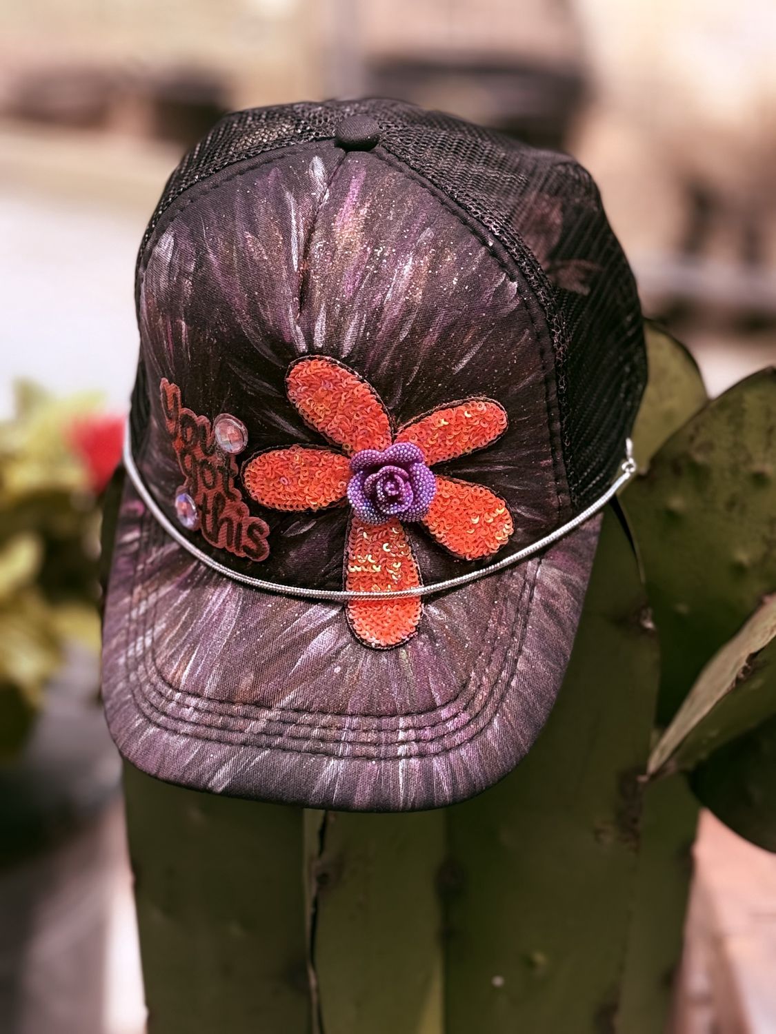 “You Got This” Trucker Hat – Sequin Flower &amp; Sparkle Confidence Cap (One-of-a-Kind)