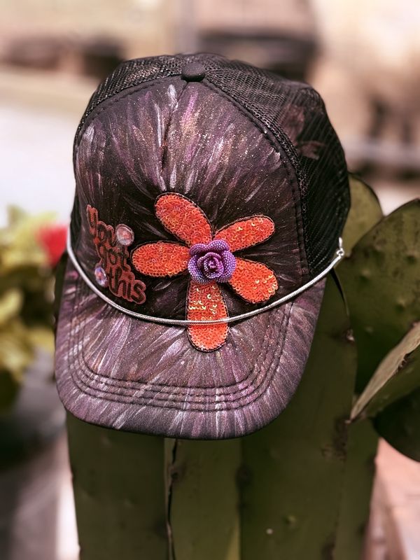 “You Got This” Trucker Hat – Sequin Flower &amp; Sparkle Confidence Cap (One-of-a-Kind)