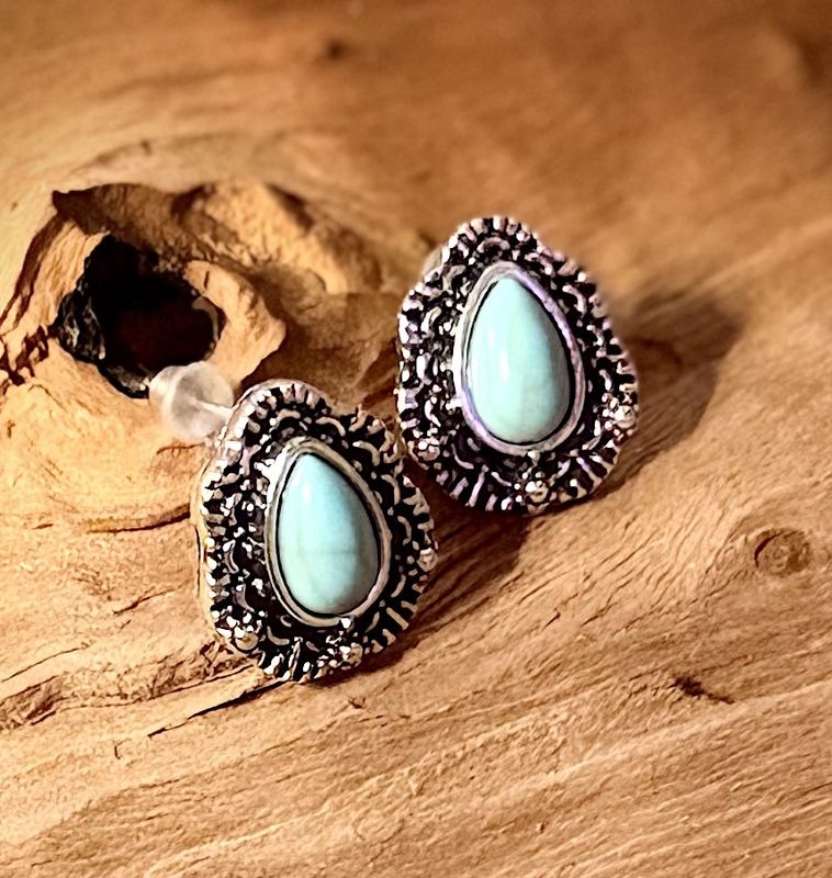 Turquoise Look Teardrop Stud Earrings | Western Fashion Jewelry | LynnDare Farms