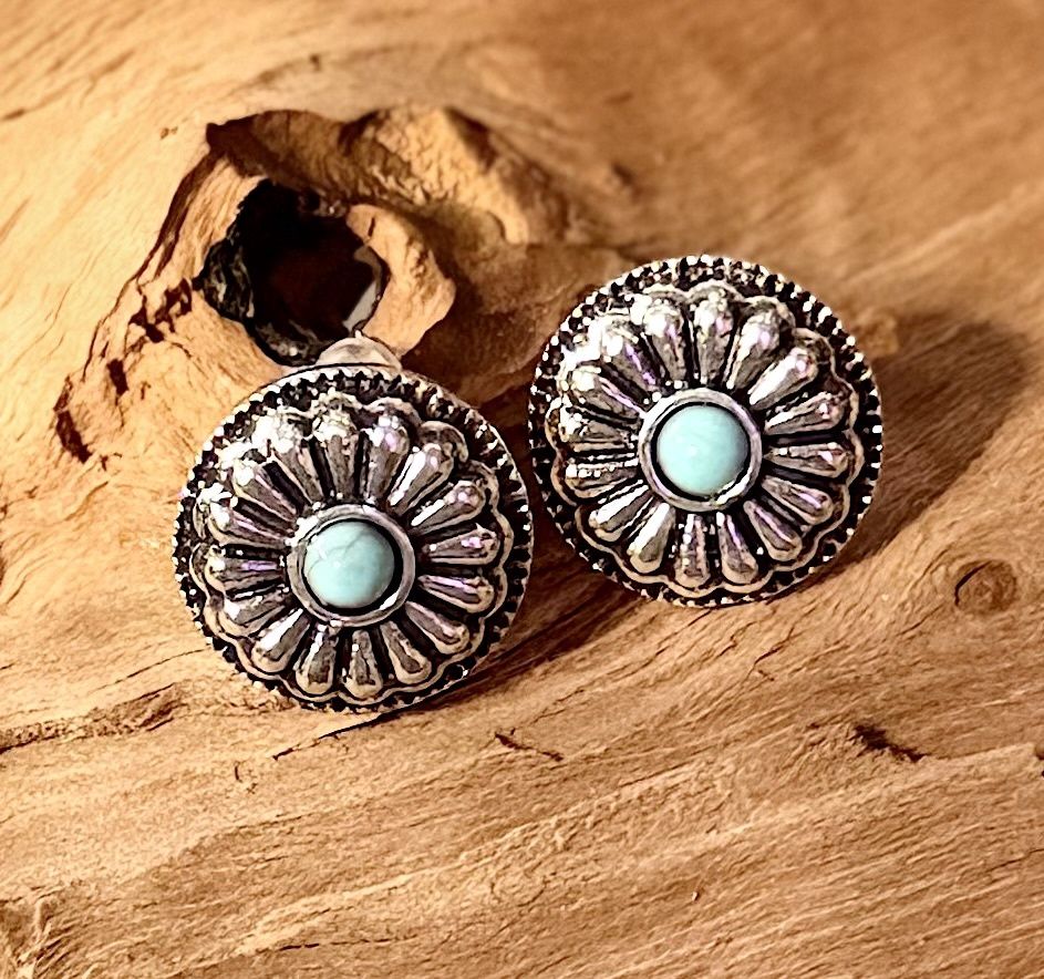 Turquoise Look Concho Stud Earrings | Western Fashion Jewelry | LynnDare Farms