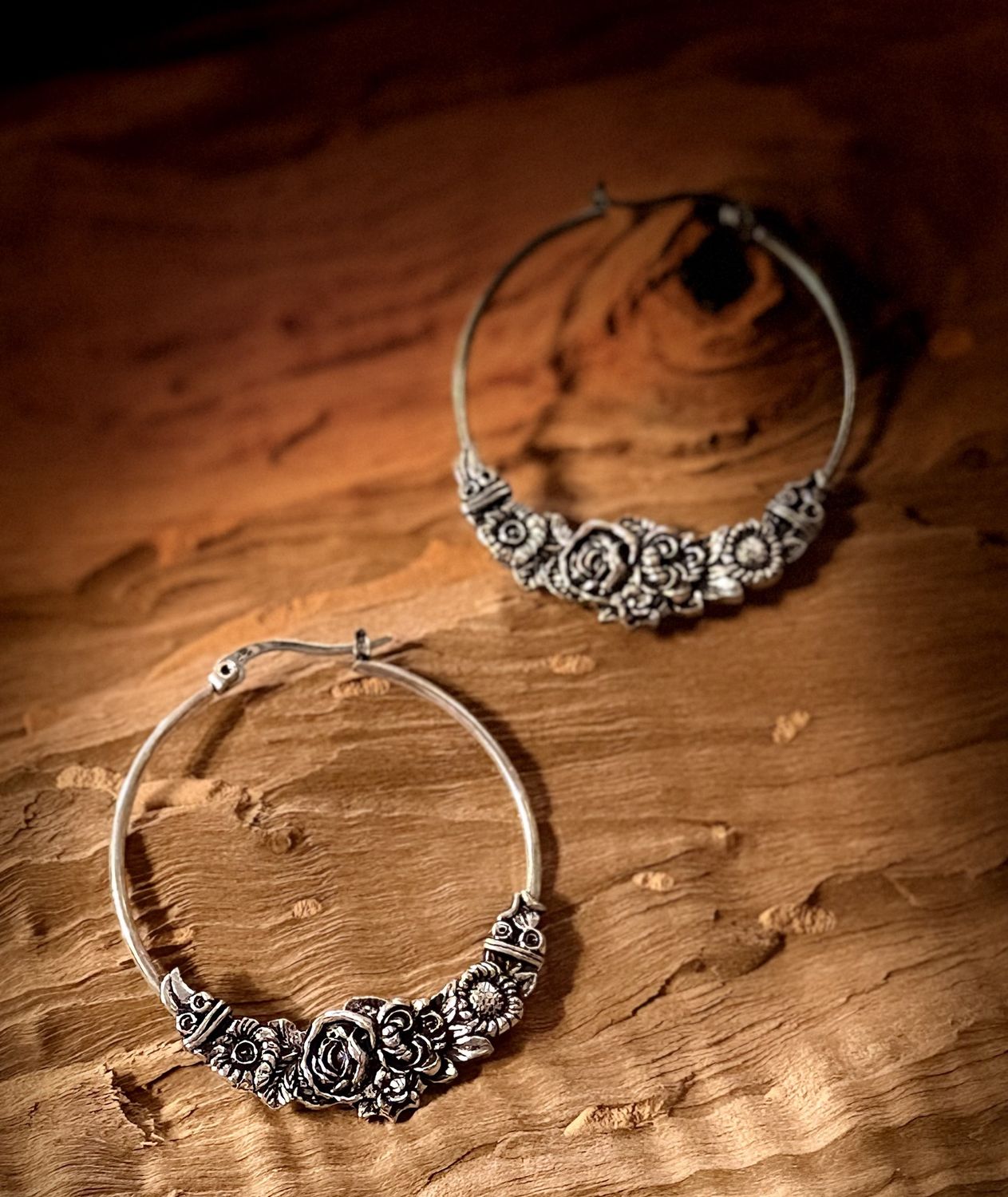 Silver-Tone Floral Hoop Earrings | Western Boutique Fashion Jewelry | LynnDare Farms