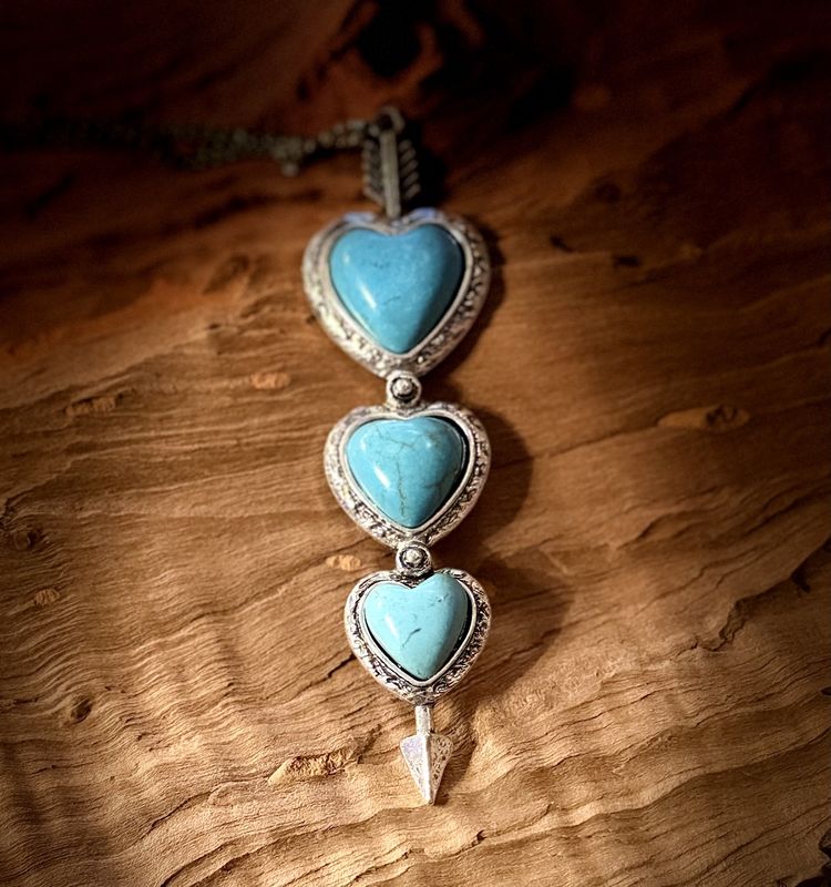 Turquoise Look Triple Heart Arrow Necklace | Western Fashion Jewelry | LynnDare Farms