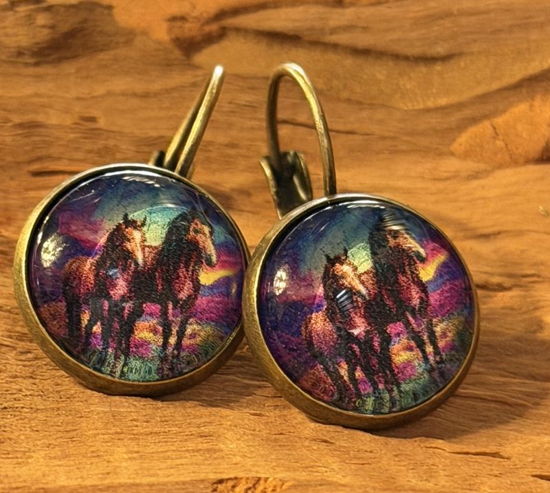 Stained Glass Horse Earrings | Colorful Western Horse Jewelry