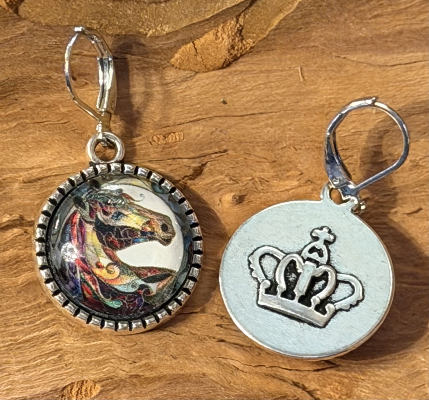 Colorful Horse Earrings with Crown Back | Western Horse Jewelry