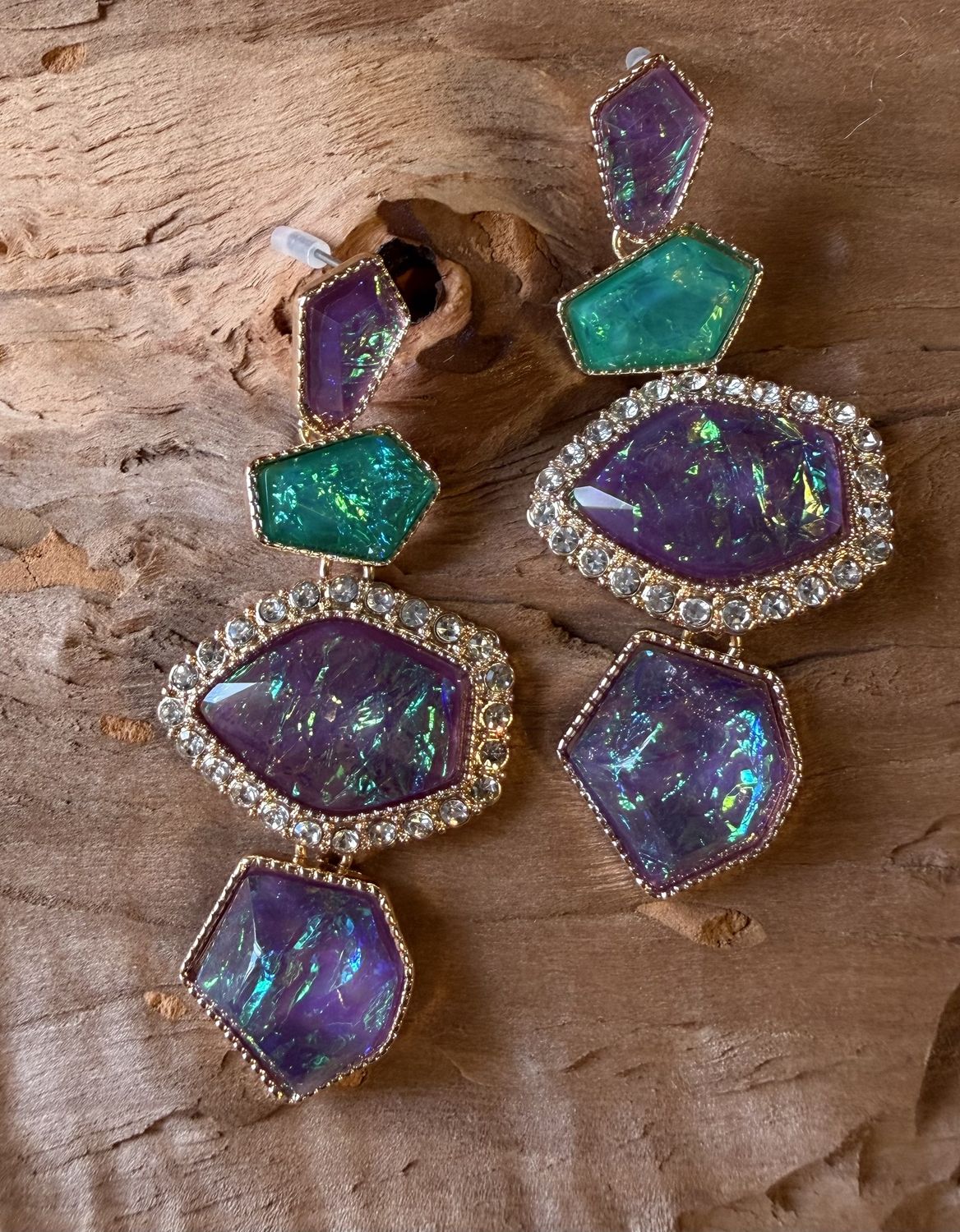 Purple &amp; Green Geometric Statement Earrings | Blue Velvet Barn Gift Boutique