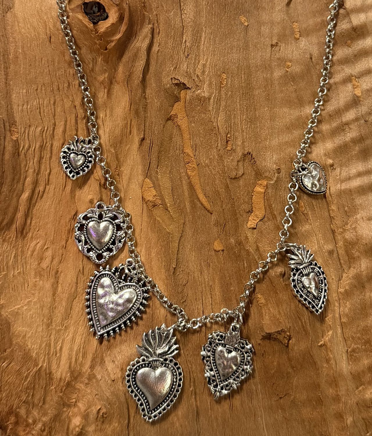 Silver-Tone Heart Charm Necklace | Blue Lariat Bead &amp; Charm Bar at LynnDare Farms
