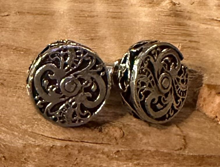 Silver-Tone Scroll Stud Earrings | Blue Lariat Bead &amp; Charm Bar at LynnDare Farms