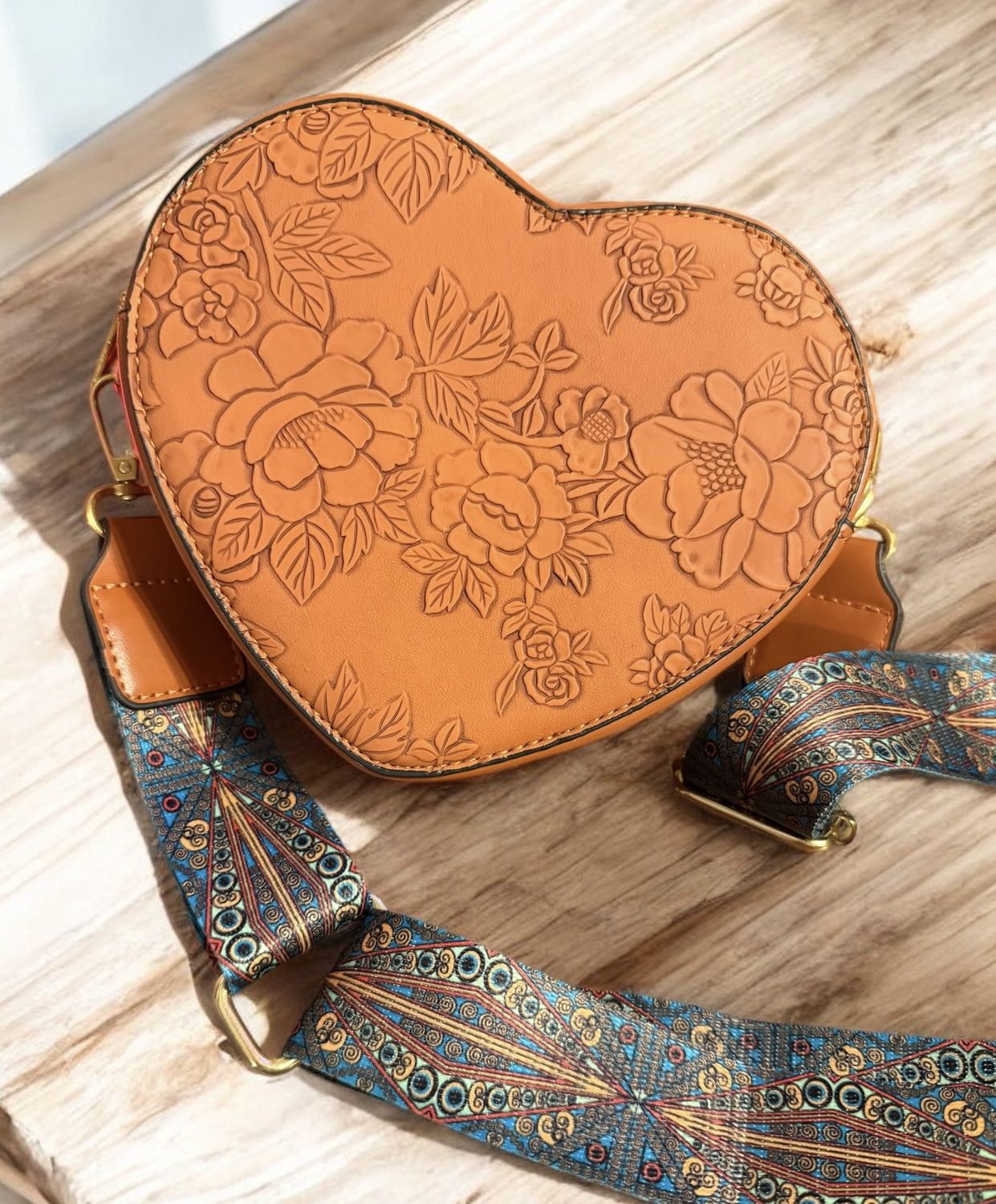 Heart Crossbody Bag with Floral Embossing | Blue Lariat Collection at LynnDare Farms