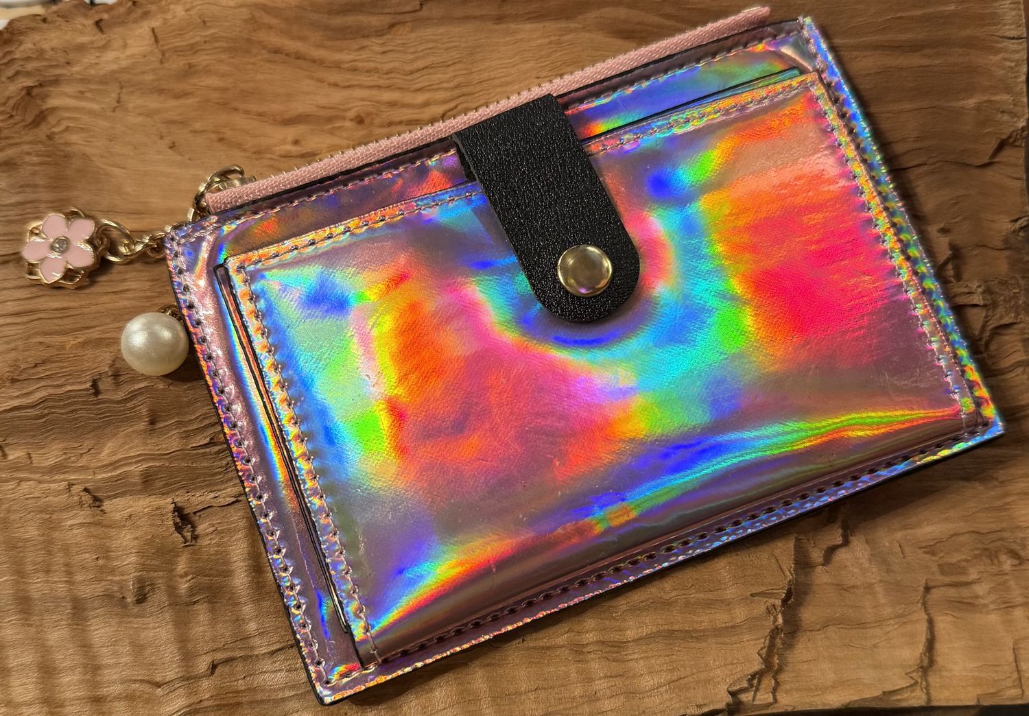 Pink Iridescent Card Holder Wallet with Snap Closure | Blue Lariat Collection at LynnDare Farms