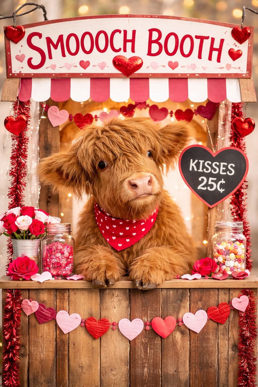 Smooooch Booth with Rubie | Valentine’s Photo Op with Highland Cow at LynnDare Farms, Style: Just a Lil’ Smooooch