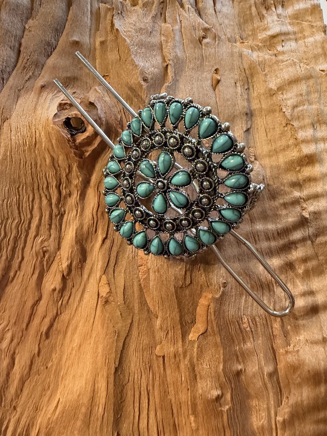 Faux Turquoise Concho Hair Slide | Western Silver Hair Accessory