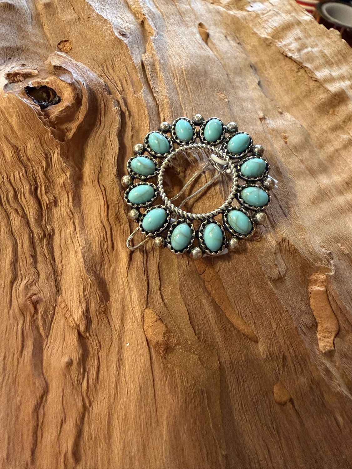 Turquoise-Look Concho Hair Barrette | Western Silver Hair Clip