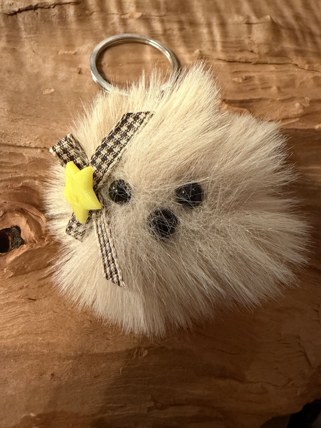 Fluffy Animal Pom Pom Keychains | Cute Plush Bag &amp; Key Accessories, Style: Yellow Star