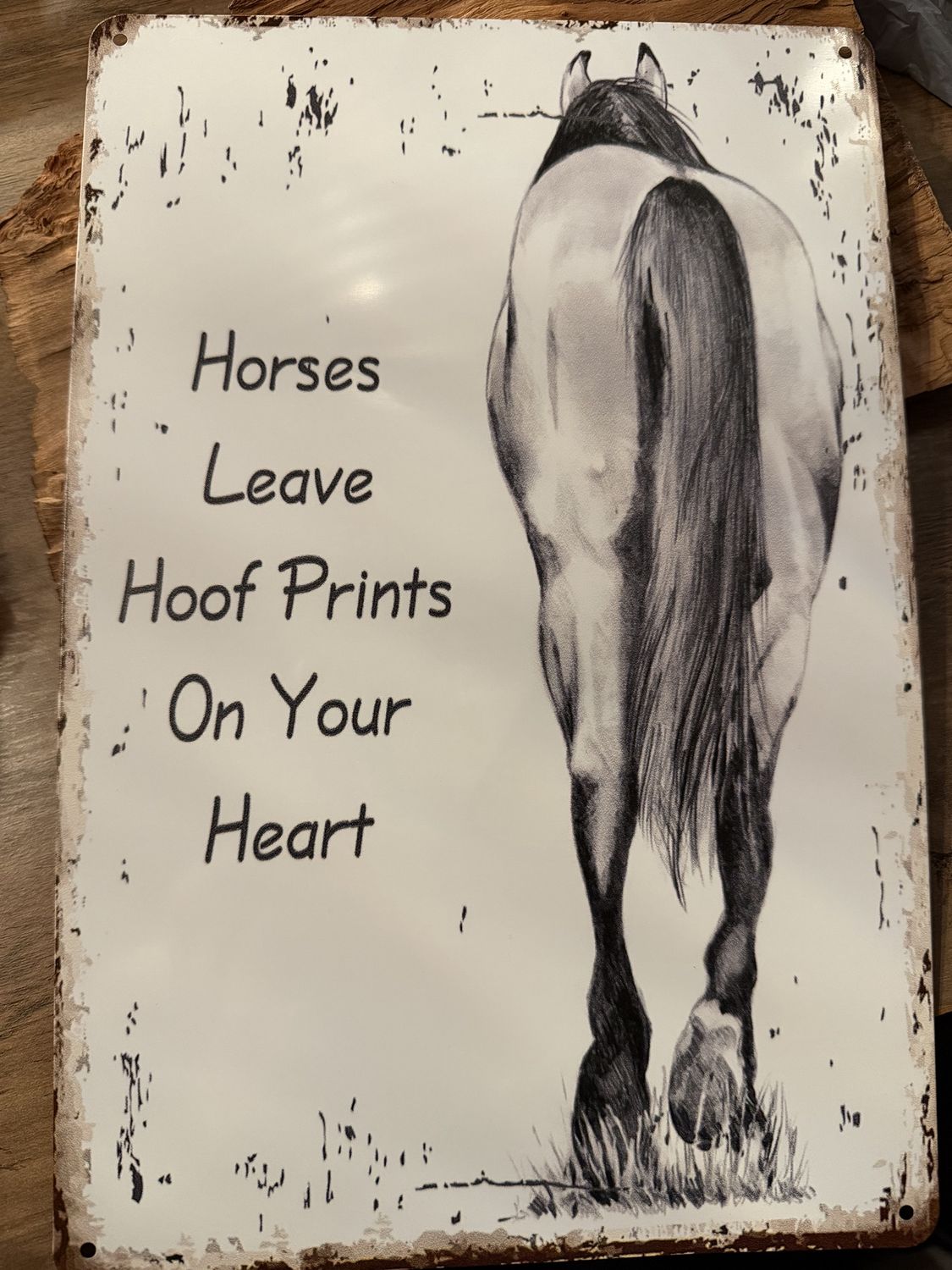 “Horses Leave Hoof Prints On Your Heart” Rustic Metal Horse Sign | Western Farm Decor | Equestrian Wall Art