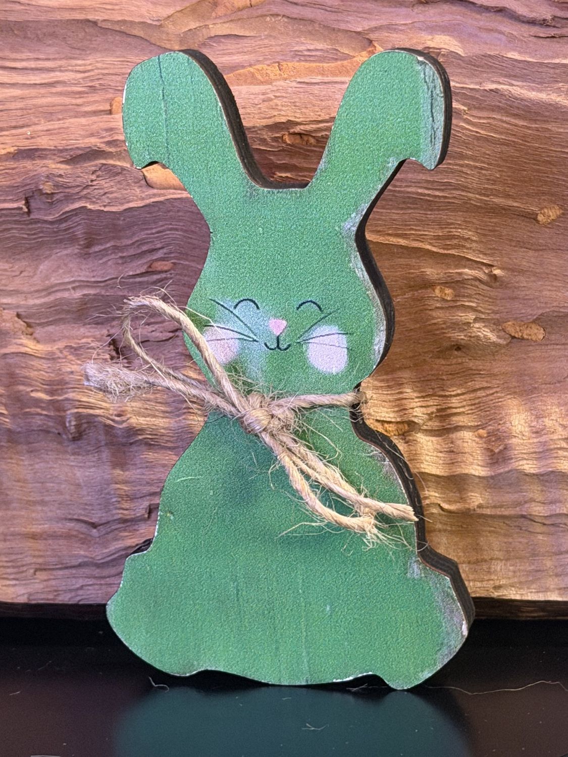 Rustic Wooden Bunny Decor – Hand-Painted Farmhouse Easter Bunny (Multiple Colors), Colour: Green