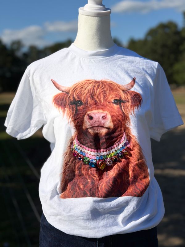 Jeweled Highland Cow Tee|Western Cow Graphic Shirt