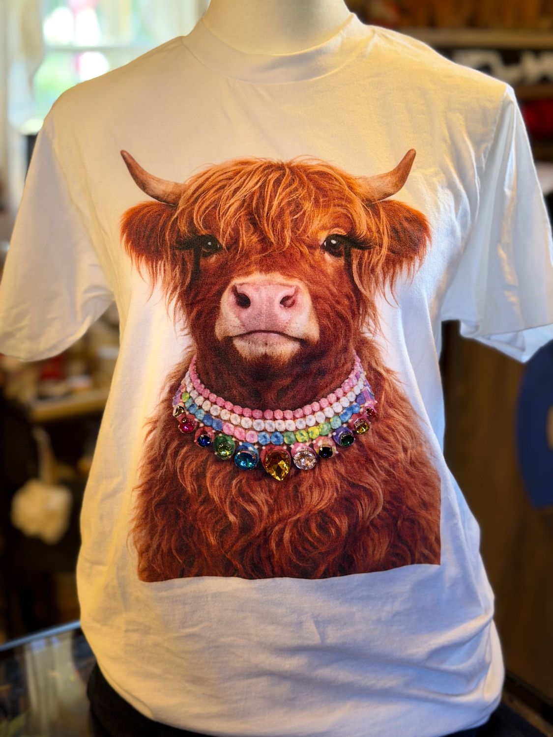 Jeweled Highland Cow Tee|Western Cow Graphic Shirt, Size: Small