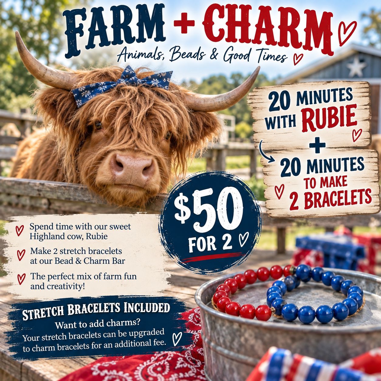 Farm + Charm Experience | Highland Cow Visit &amp; Bracelet Making for 2 – Lillington, NC