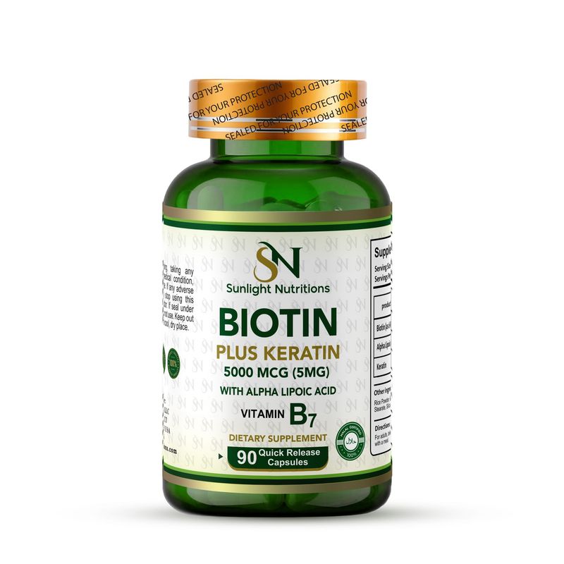 Biotin 5000 mcg (5mg) Plus Keratin, 90 Quick Release Capsules