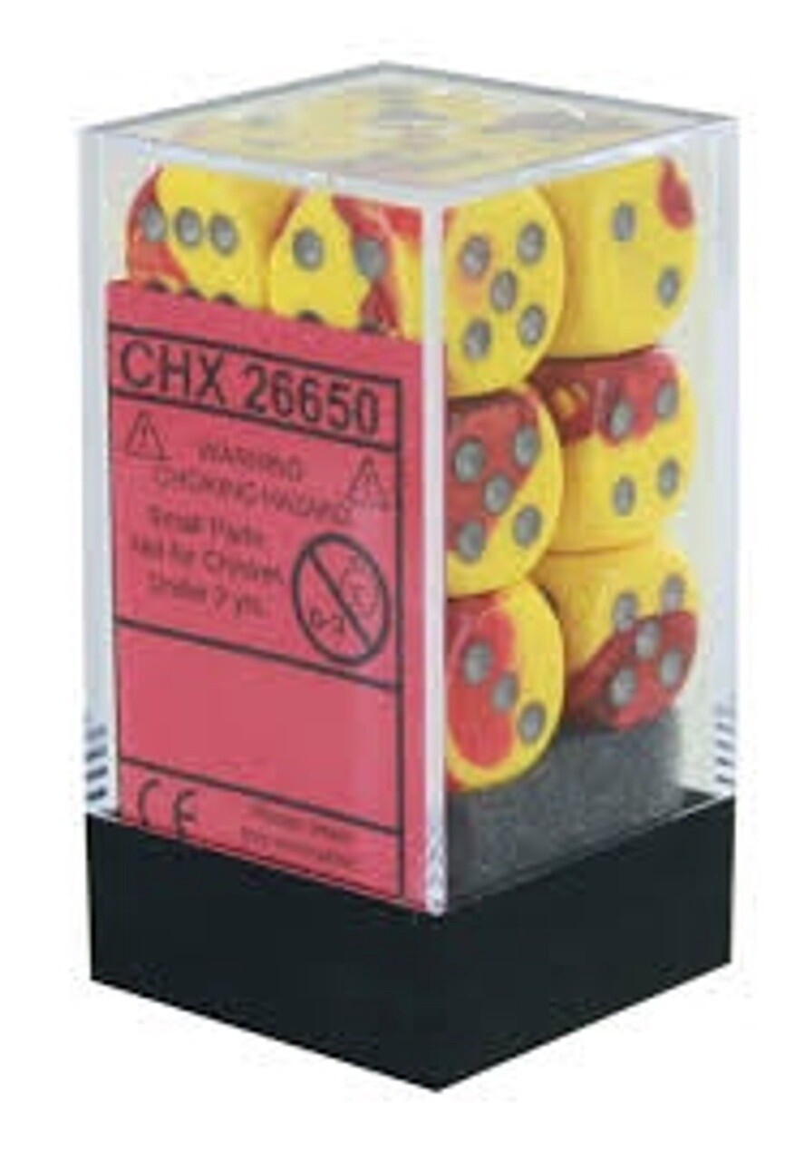 Chessex: 16mm d6 Dice Block (12 dice) - Gemini Red Yellow