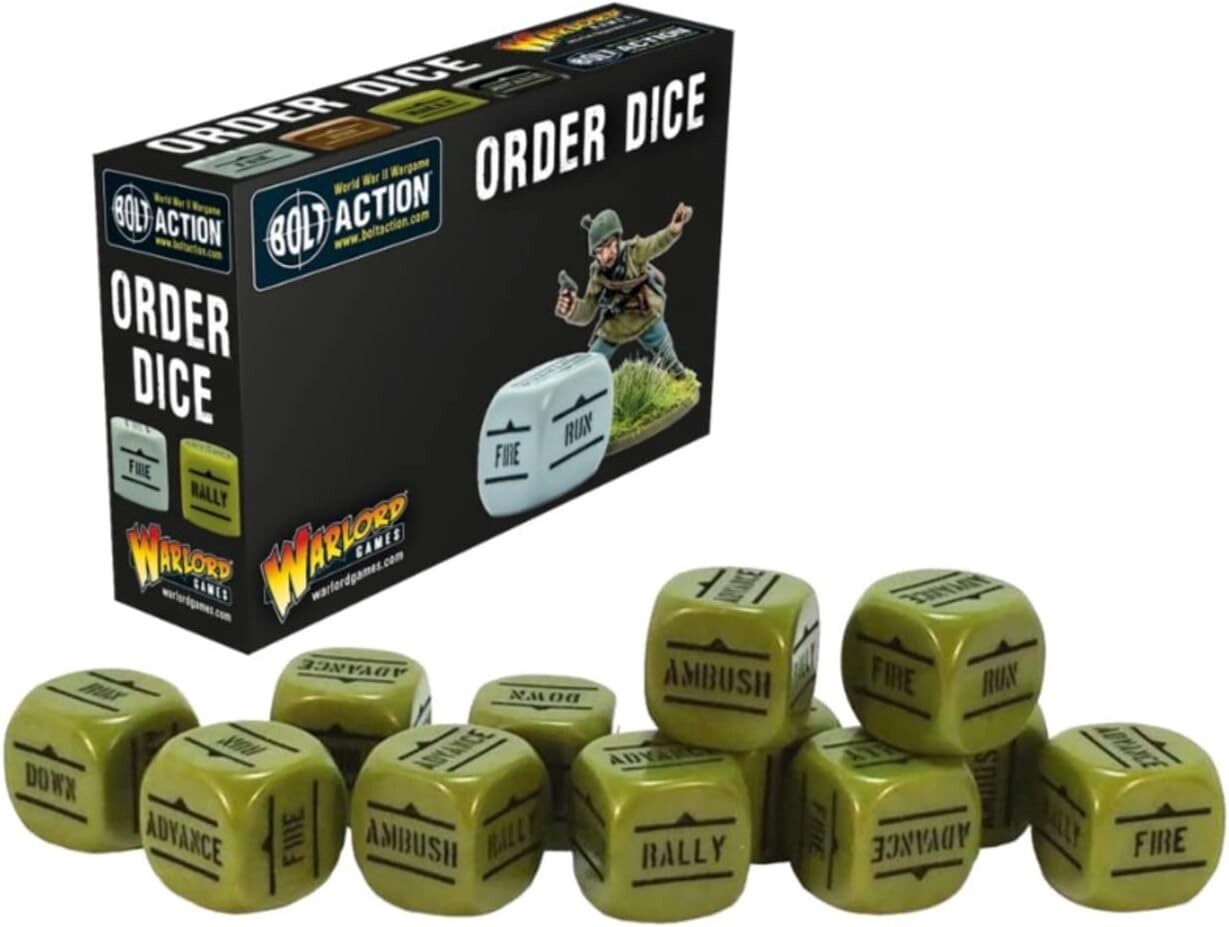 12 Green Bolt Action Order D6 Dice Set