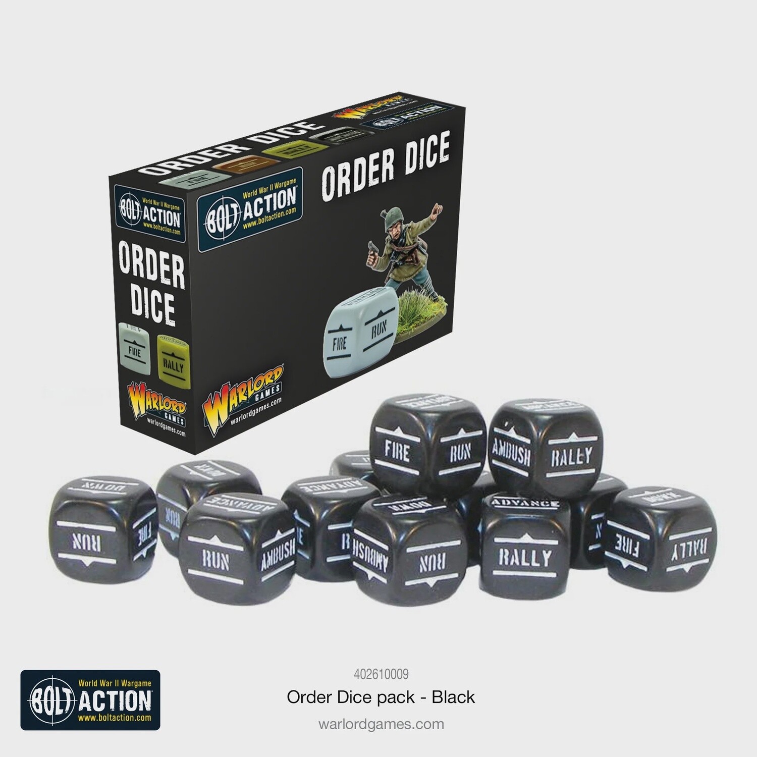 12 Black Bolt Action Order D6 Dice Set