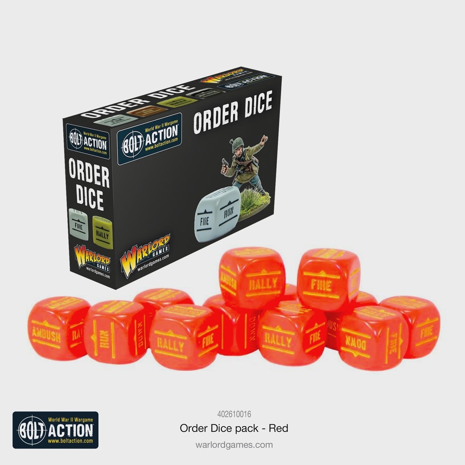 12 Red Bolt Action Order D6 Dice Set