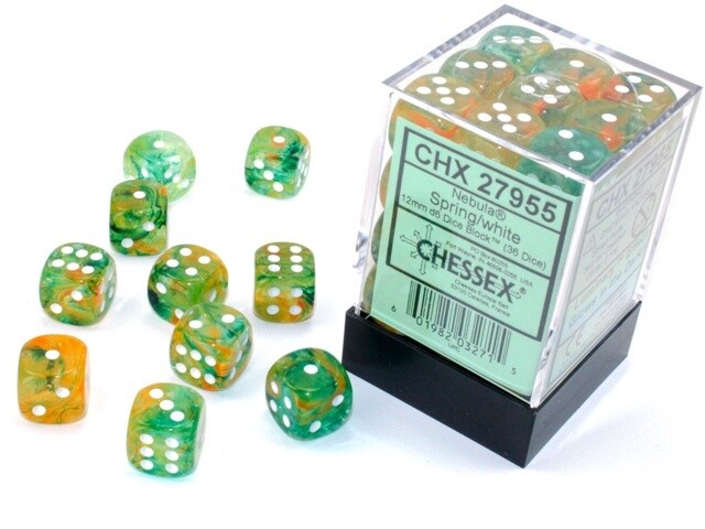 Chessex: 12mm d6 Dice Block (36 dice) - Nebula Luminary Spring/White