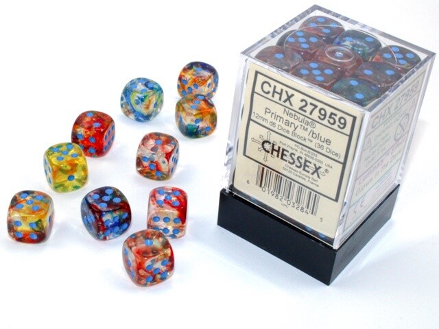 Chessex: 12mm d6 Dice Block (36 dice) - Nebula Luminary Primary/Blue