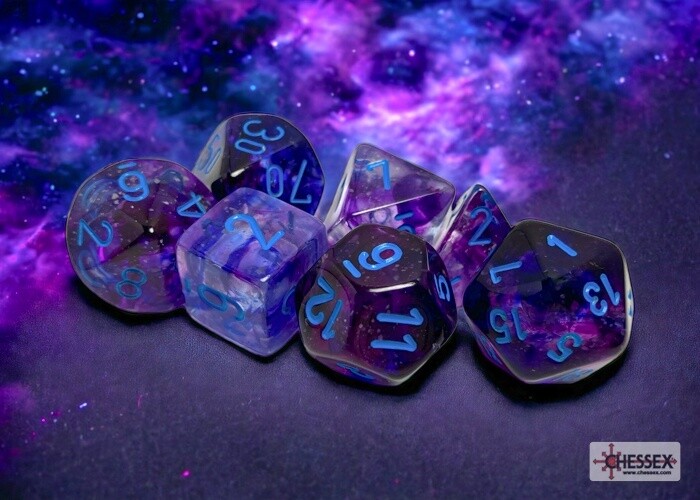 Chessex: Polyhedral 7-Dice Set - Nebula Nocturnal w/Blue Luminary