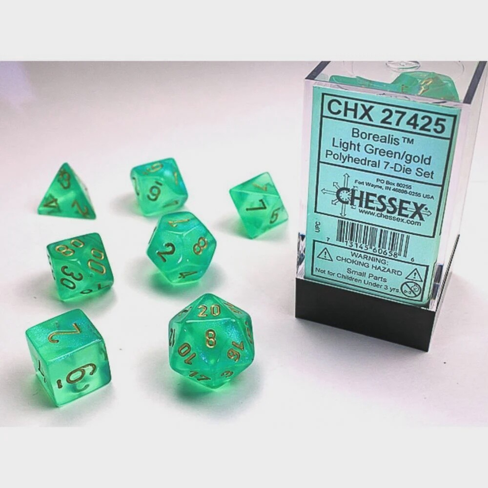 Chessex: Polyhedral 7-Dice Set - Borealis Light Green with Gold