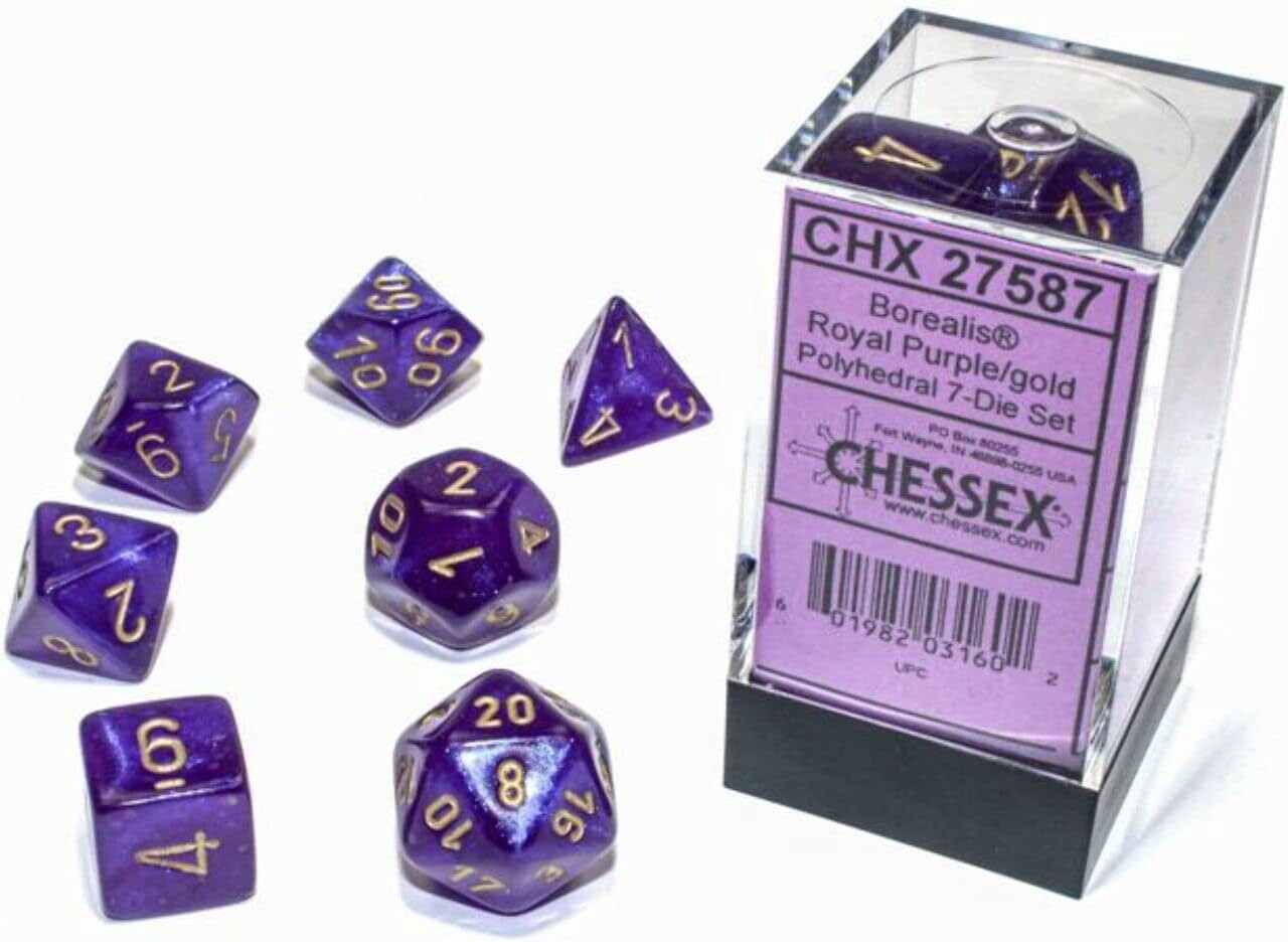 Chessex: Polyhedral 7-Dice Set - Borealis Royal Purple/Gold Polyhedral 7-Die Set