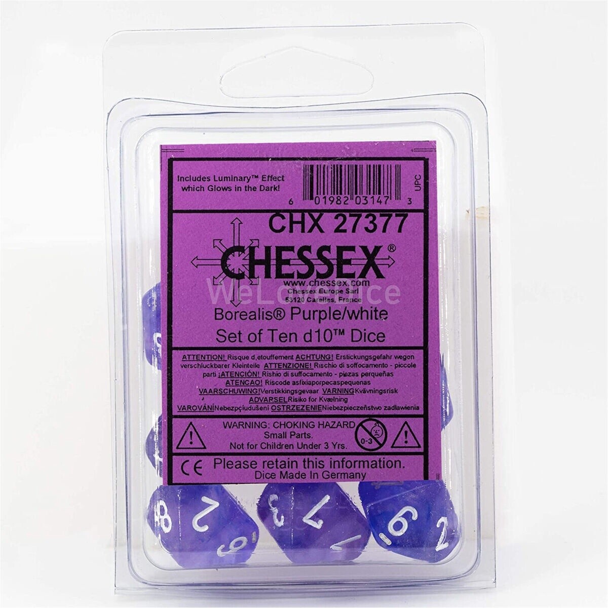 Chessex: Borealis Purple/White Set of 10 D10 Dice - CHX27377