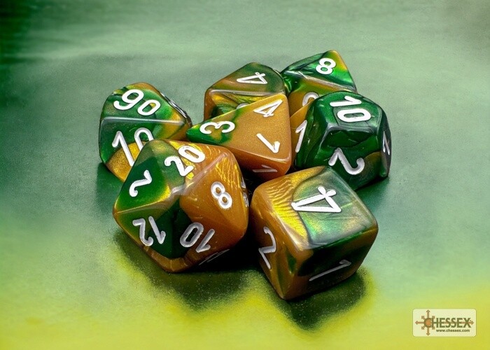 Chessex: Polyhedral 7-Dice Set - Gemini Polyhedral Gold/Green/White 7-Die Set