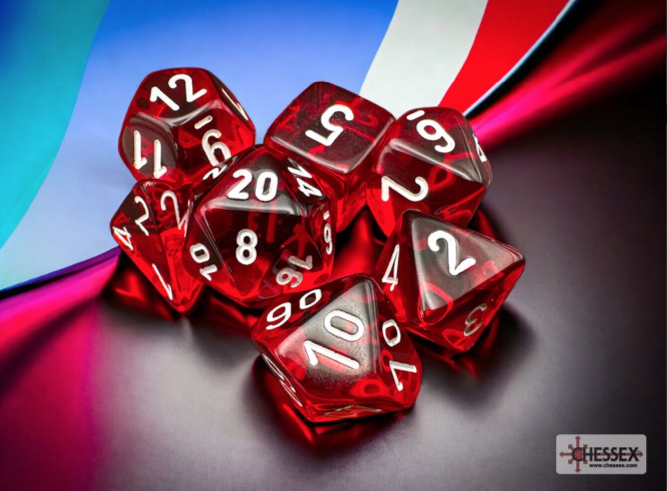 Chessex: Polyhedral 7-Dice Set - Translucent Red/White