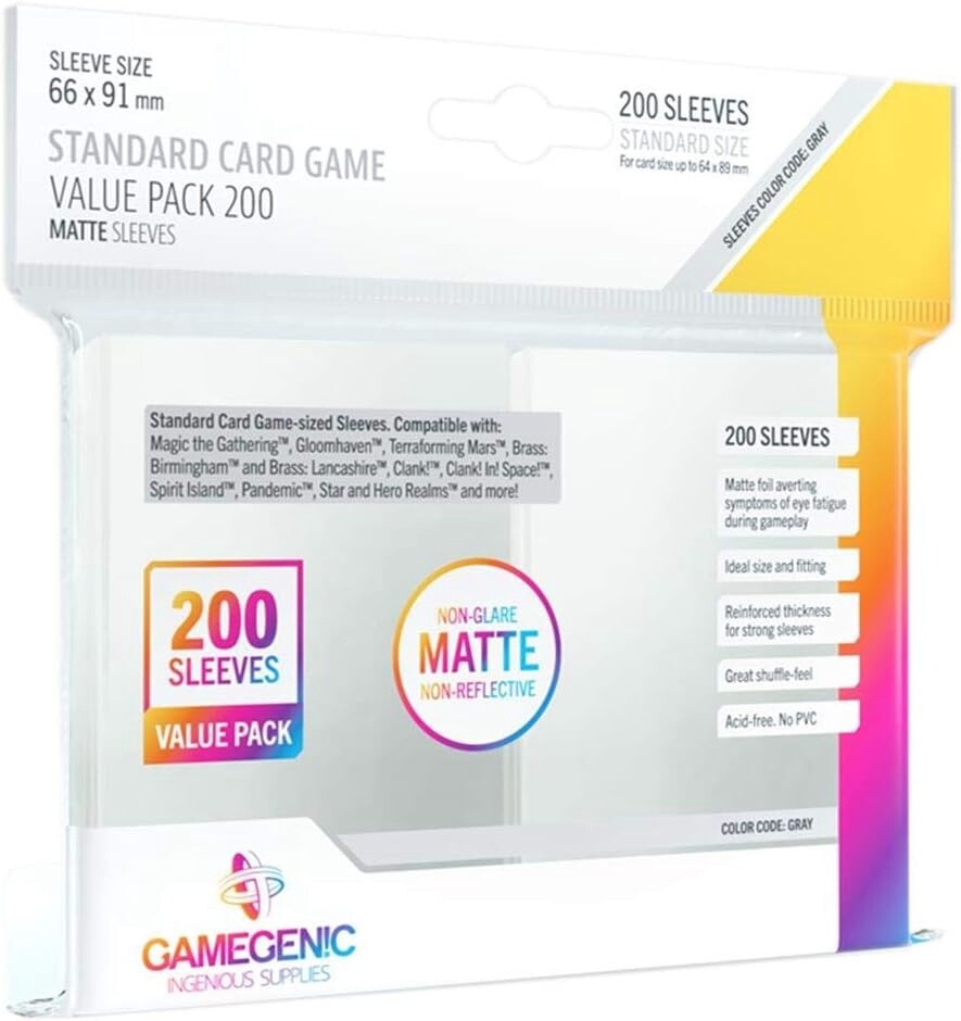 Gamegenic - Standard Card Game Value Pack Matte Sleeves 66 x 91 - Clear (200)